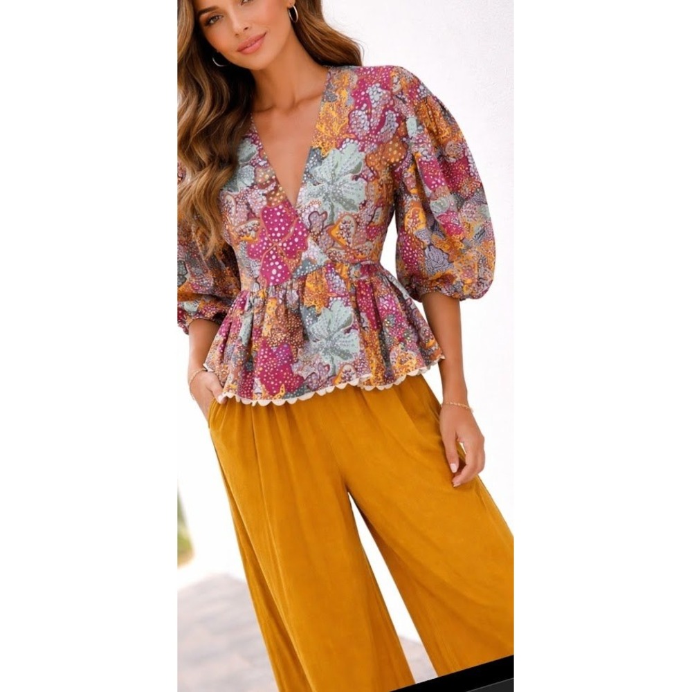 Kika Vargas Boho Revival Top(New) & Wide Leg Pants Set‎